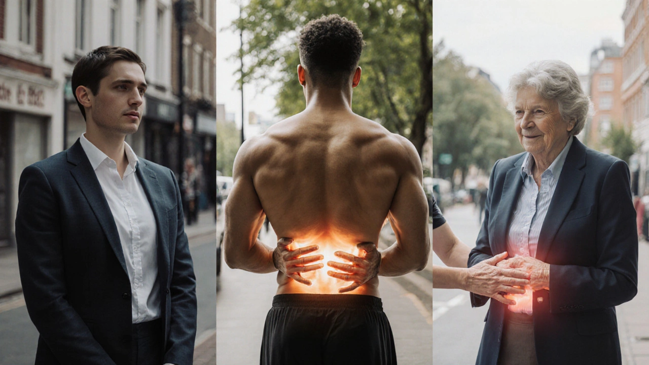 Diverse individuals receiving deep tissue massage in a healing urban environment.