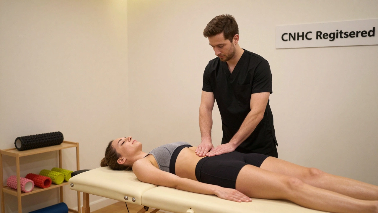 Athlete getting trigger point therapy in a London sports clinic