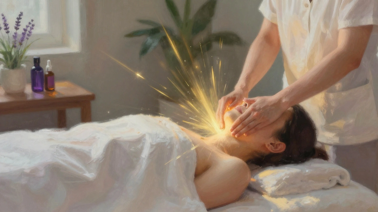 Artistic depiction of endorphin release during massage session