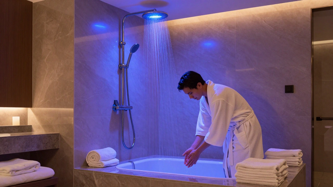 Rain shower with chromotherapy lights in luxury spa