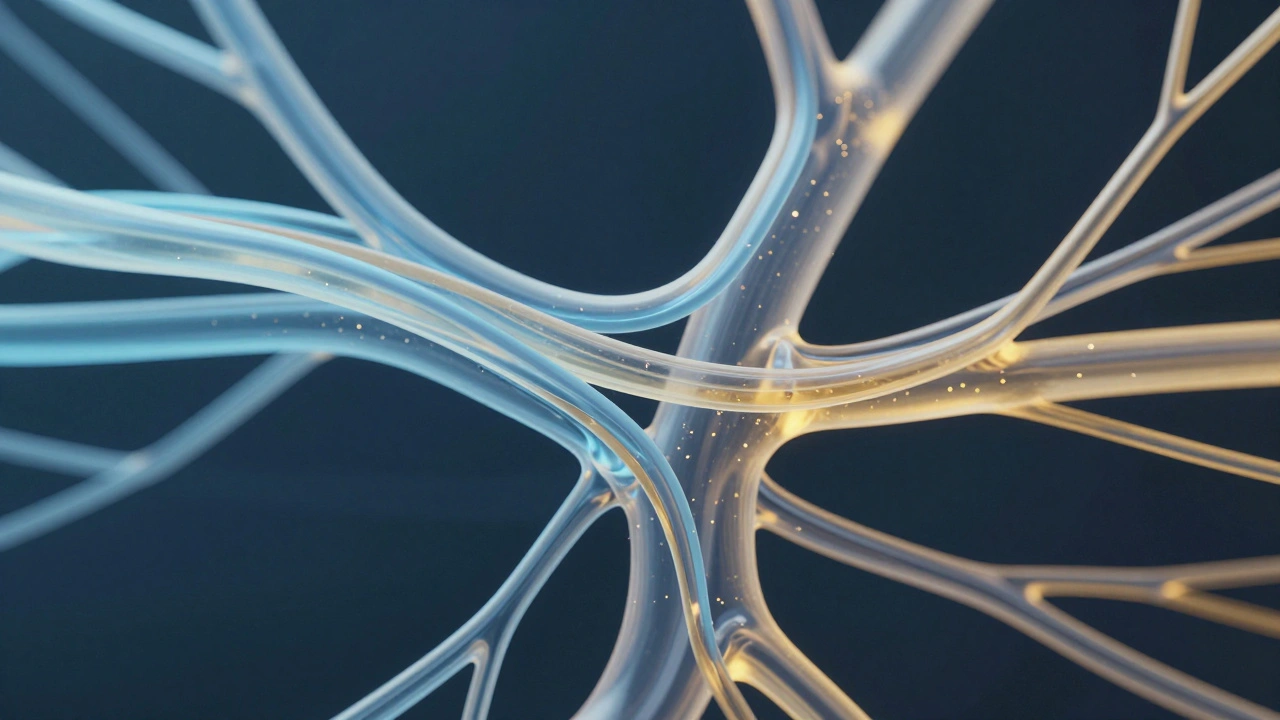 Abstract blue and gold streams symbolizing lymphatic flow.