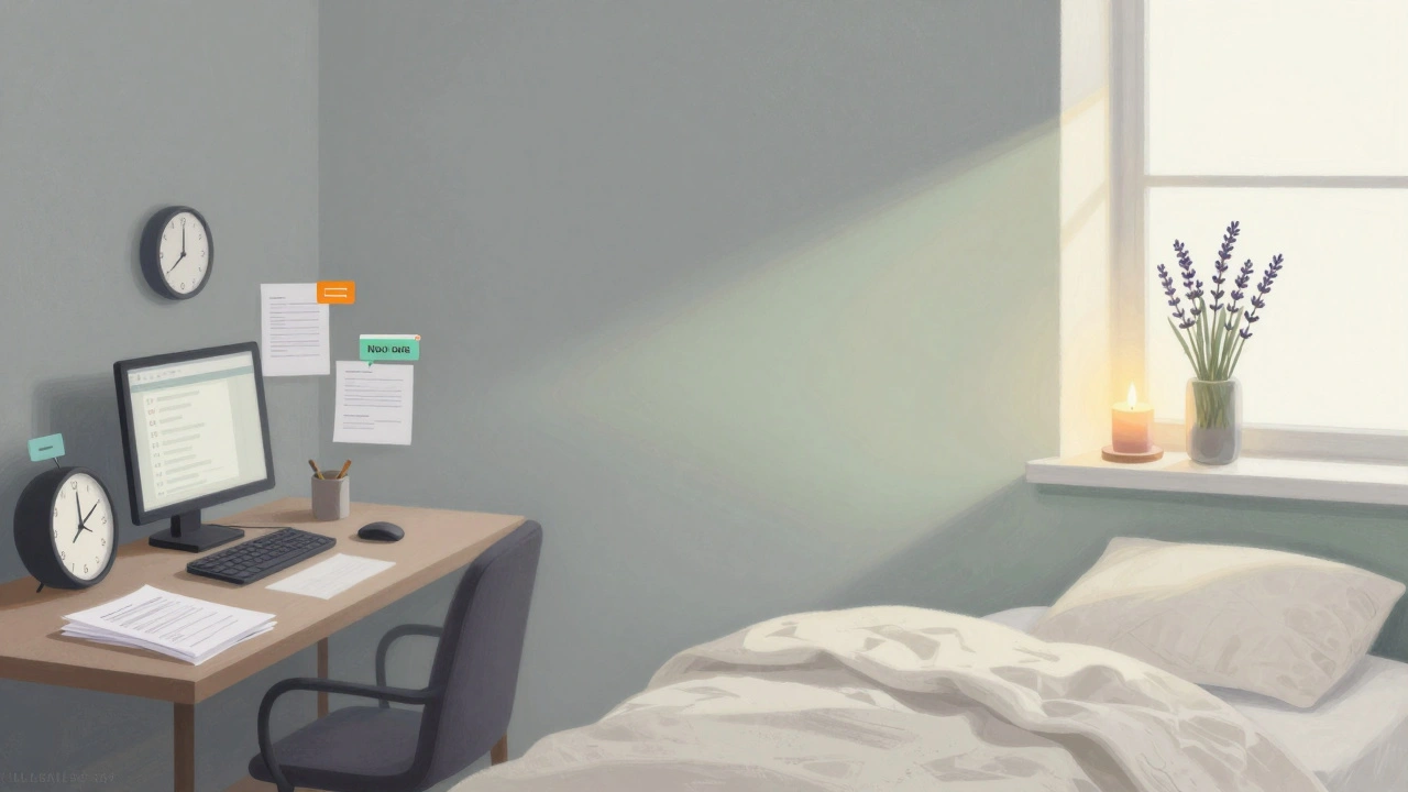 Abstract split scene of busy work life versus peaceful home